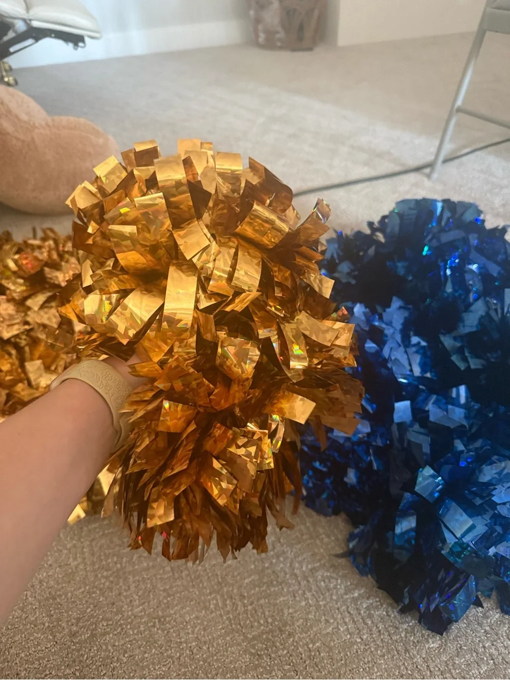 Blue and Gold Metallic Pom Poms Cheer Pom Poms